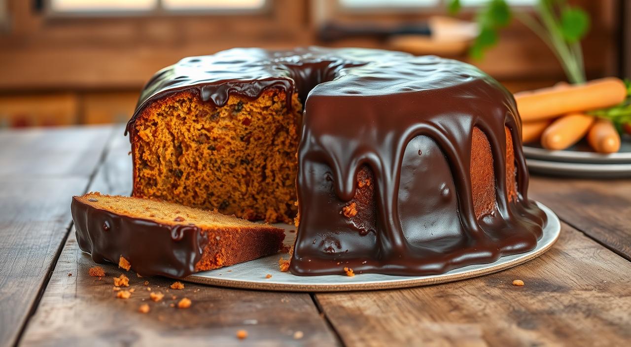 bolo simples de cenoura com cobertura de chocolate